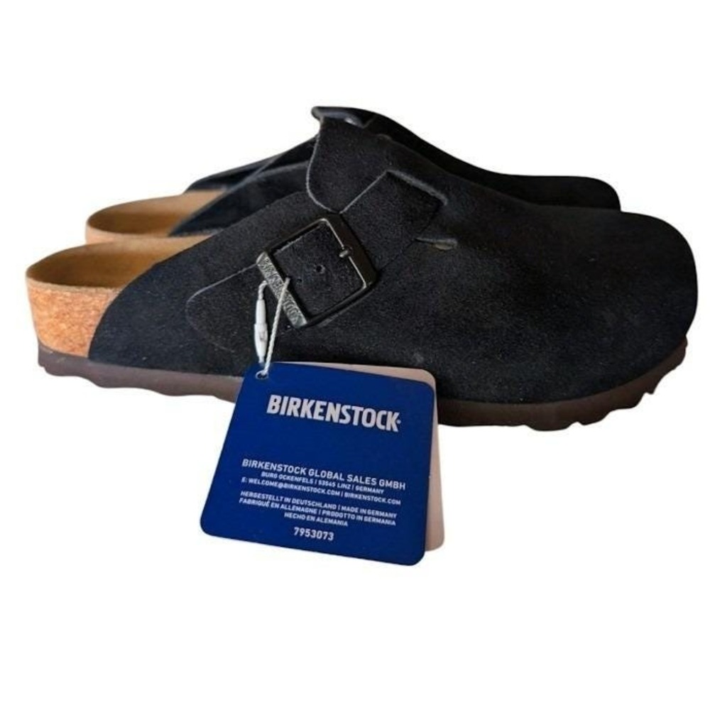 Birkenstock Boston BS Black Suede Soft Footbed Clogs‎ Mules Narrow Fit 38 NIB - Picture 4 of 10
